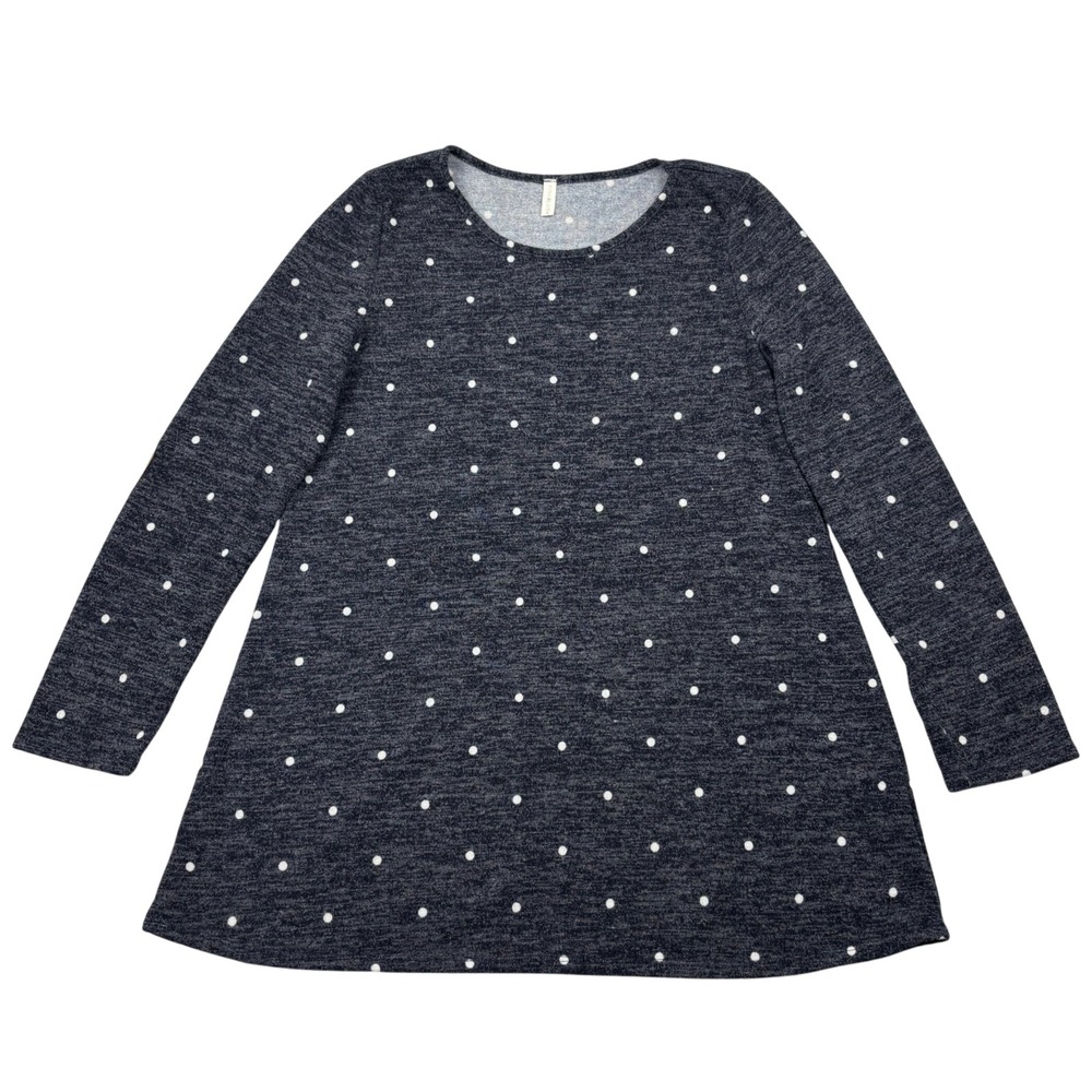 PinkBlush Womens Large Charcoal Polka Dot Elbow Patch Swing Tunic Top D9352-PB